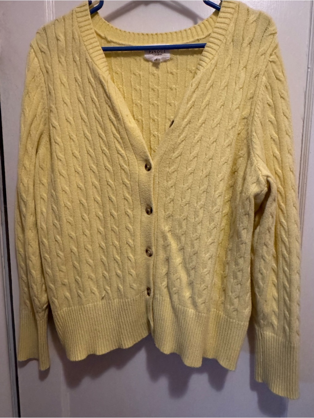 Pinque Butter Yellow Cable Knit Button Front Cardigan Sweater Women’s 2X